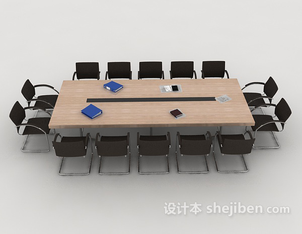 现代风格方形多人会议桌椅3d模型下载