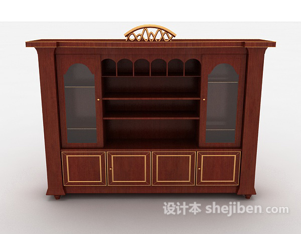 欧式风格欧式红色实木酒柜3d模型下载
