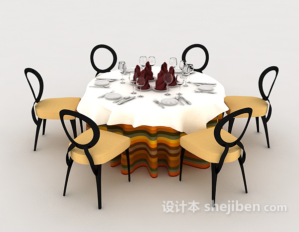 清新六人餐桌3d模型下载