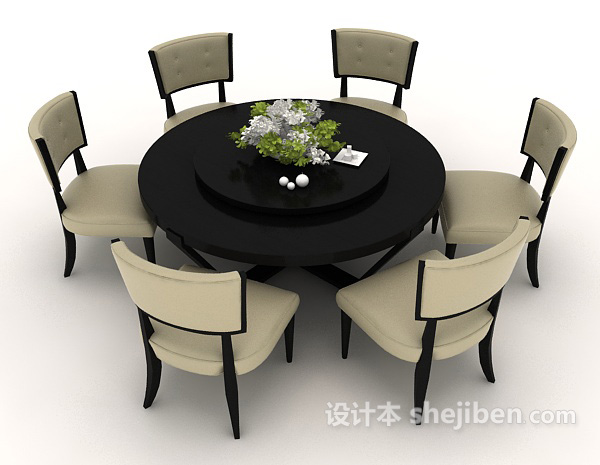 简约六人餐桌3d模型下载