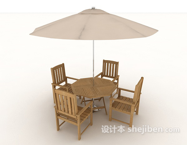 免费海滩休闲实木桌椅3d模型下载