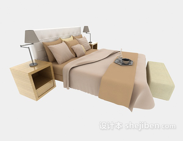 设计本浅色现代双人床3d模型下载