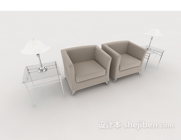 免费简约灰色单人沙发3d模型下载