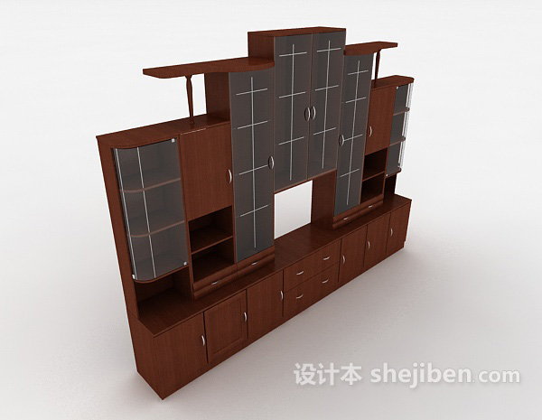 设计本棕色实木展示柜3d模型下载