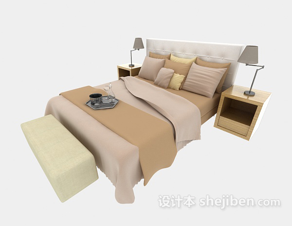 浅色现代双人床3d模型下载
