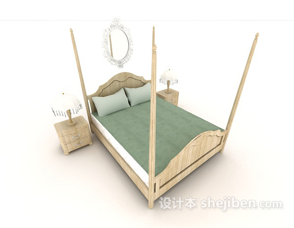 现代风格简约双人床3d模型下载