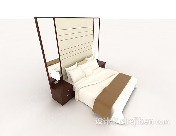 设计本新中式酒店双人床3d模型下载