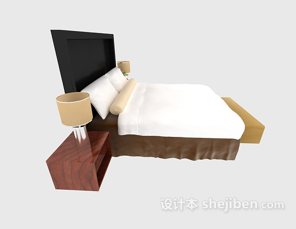 设计本酒店简约双人床3d模型下载