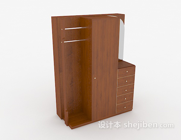 现代风格棕色实木衣柜3d模型下载