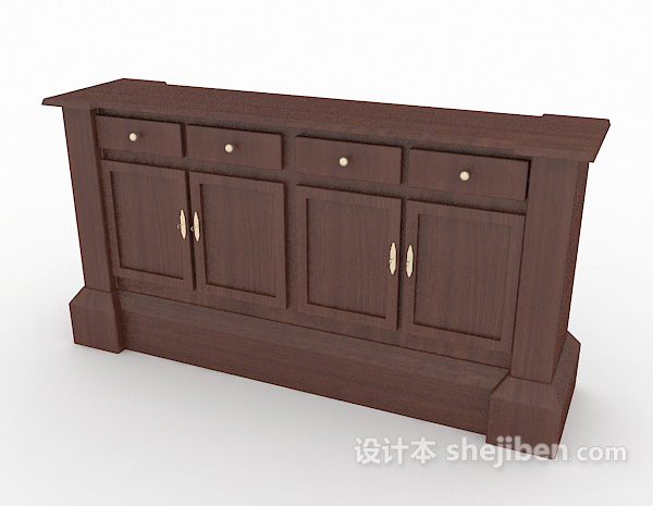 欧式风格棕色欧式实木边柜3d模型下载