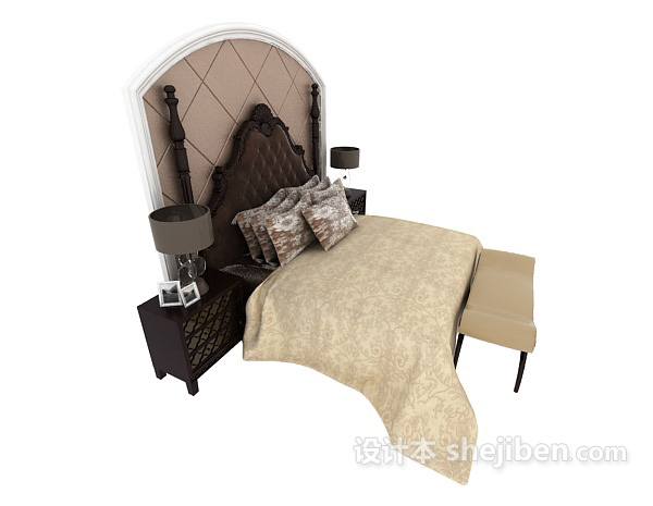 设计本美式家居式双人床3d模型下载