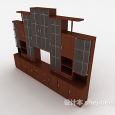 棕色实木展示柜3d模型下载
