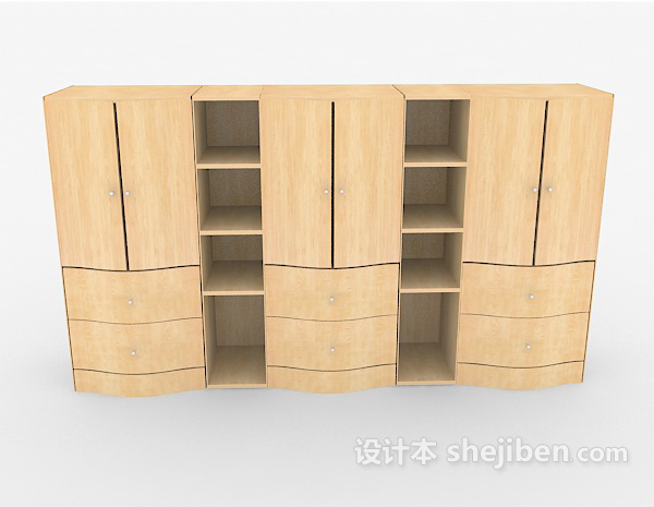 现代风格黄色实木衣柜3d模型下载