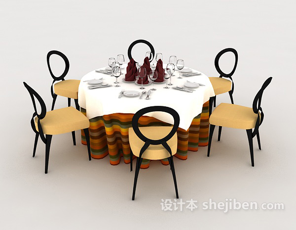 设计本清新六人餐桌3d模型下载