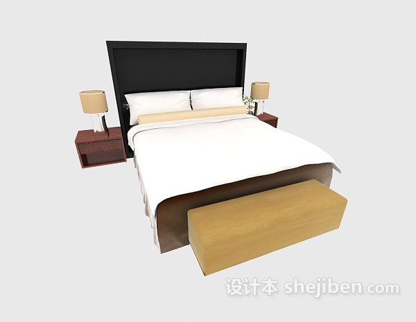 现代风格酒店简约双人床3d模型下载