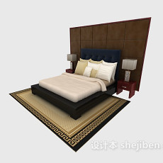 新中式实木双人床3d模型下载
