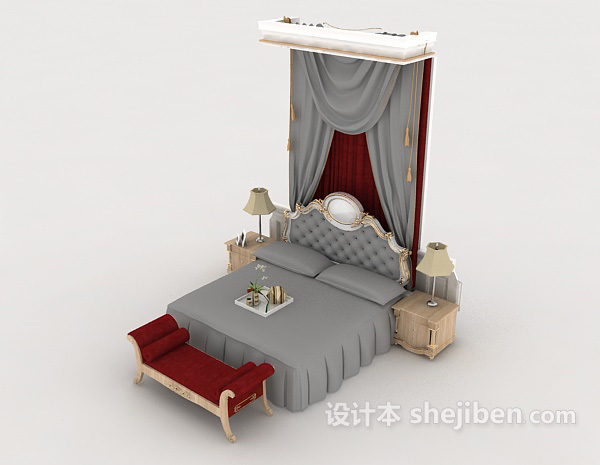 欧式家居双人床3d模型下载