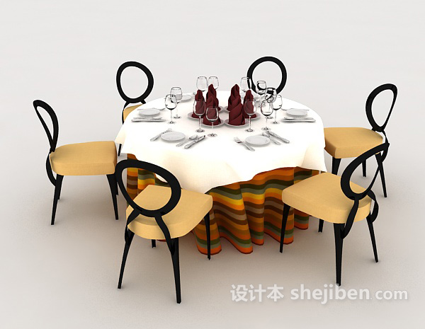 地中海风格清新六人餐桌3d模型下载