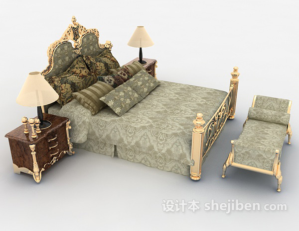 设计本欧式精致豪华双人床3d模型下载