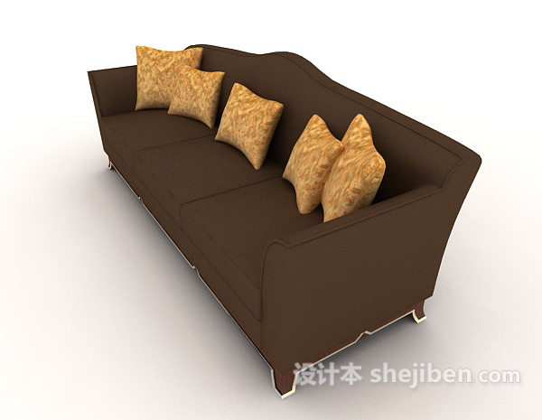设计本棕色家居三人沙发3d模型下载