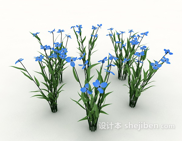 现代风格蓝色植物花丛3d模型下载