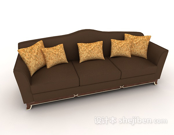 现代风格棕色家居三人沙发3d模型下载
