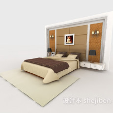 现代家庭实木双人床3d模型下载