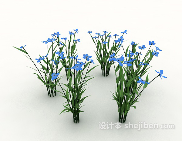 免费蓝色植物花丛3d模型下载