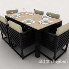 黑色实木餐桌餐椅3d模型下载