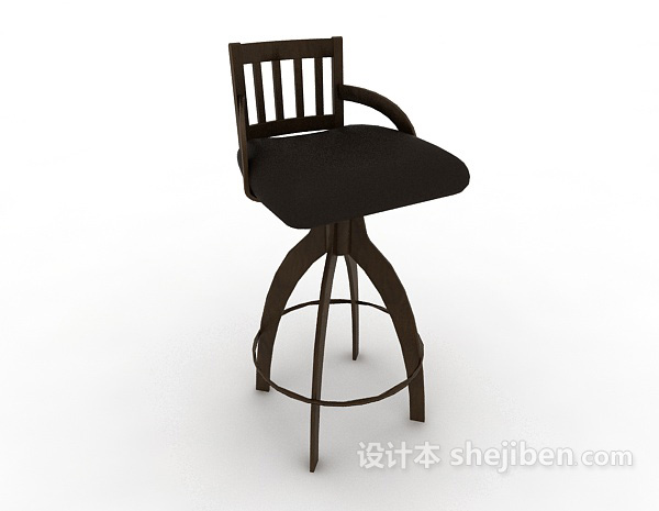 现代风格实木深色吧台椅3d模型下载
