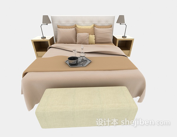 现代风格浅色现代双人床3d模型下载