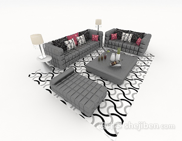免费现代家庭组合沙发3d模型下载