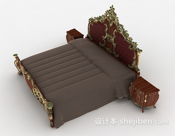 设计本传统欧式实木双人床3d模型下载