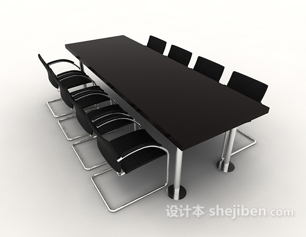 免费黑色实木桌椅3d模型下载