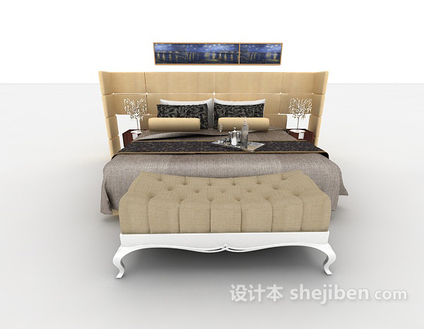欧式风格简约欧式双人床3d模型下载