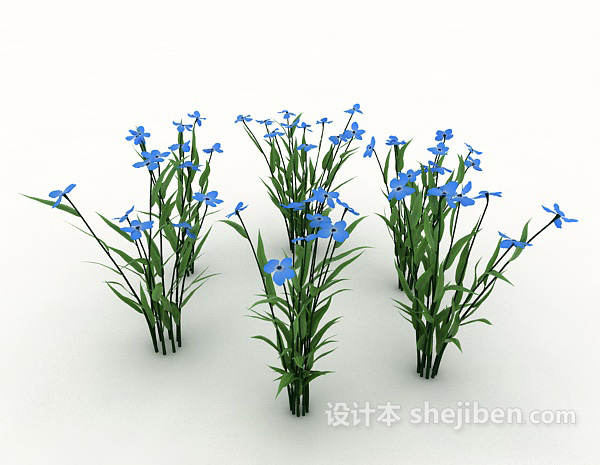 设计本蓝色植物花丛3d模型下载