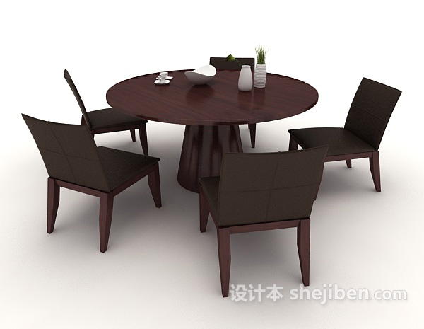 设计本实木现代桌椅组合3d模型下载