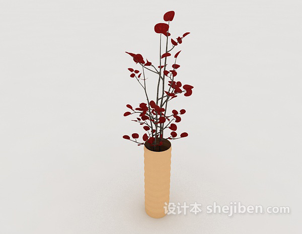现代风格红色盆景盆栽3d模型下载