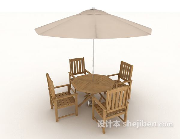 海滩休闲实木桌椅3d模型下载