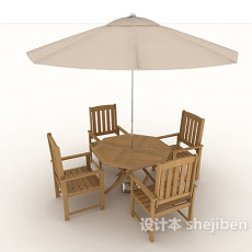 海滩休闲实木桌椅3d模型下载