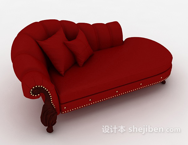 免费大红欧式贵妃椅3d模型下载