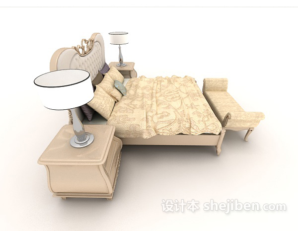 设计本欧式简约家居床3d模型下载