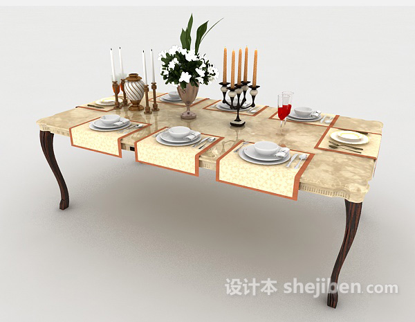 设计本实木欧式餐桌3d模型下载