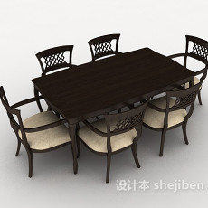 棕色现代桌椅组合3d模型下载