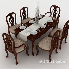 欧式高档实木桌椅组合3d模型下载