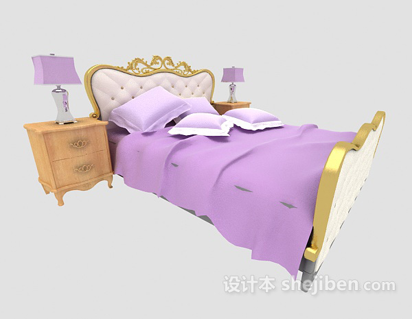 设计本欧式浪漫双人床3d模型下载