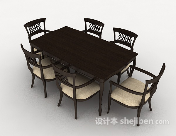 现代风格棕色现代桌椅组合3d模型下载