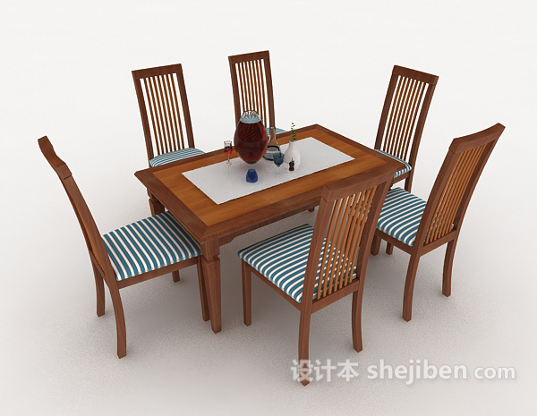 免费实木现代家居桌椅组合3d模型下载