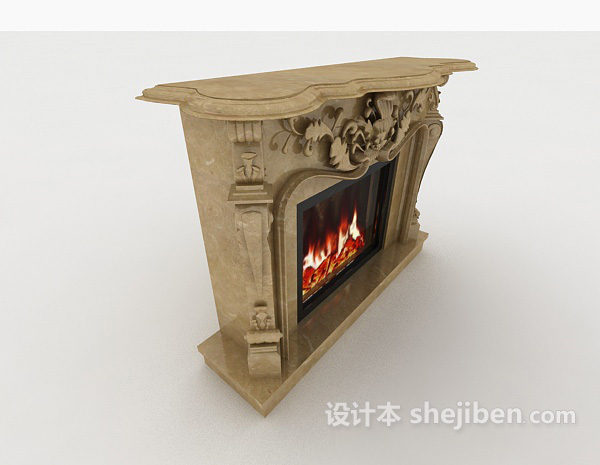 免费欧式风格家庭壁炉3d模型下载