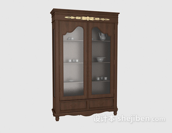 现代风格棕色实木欧式展示柜3d模型下载